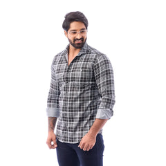 Men Blue And Black Print Checked Shirt - 1493