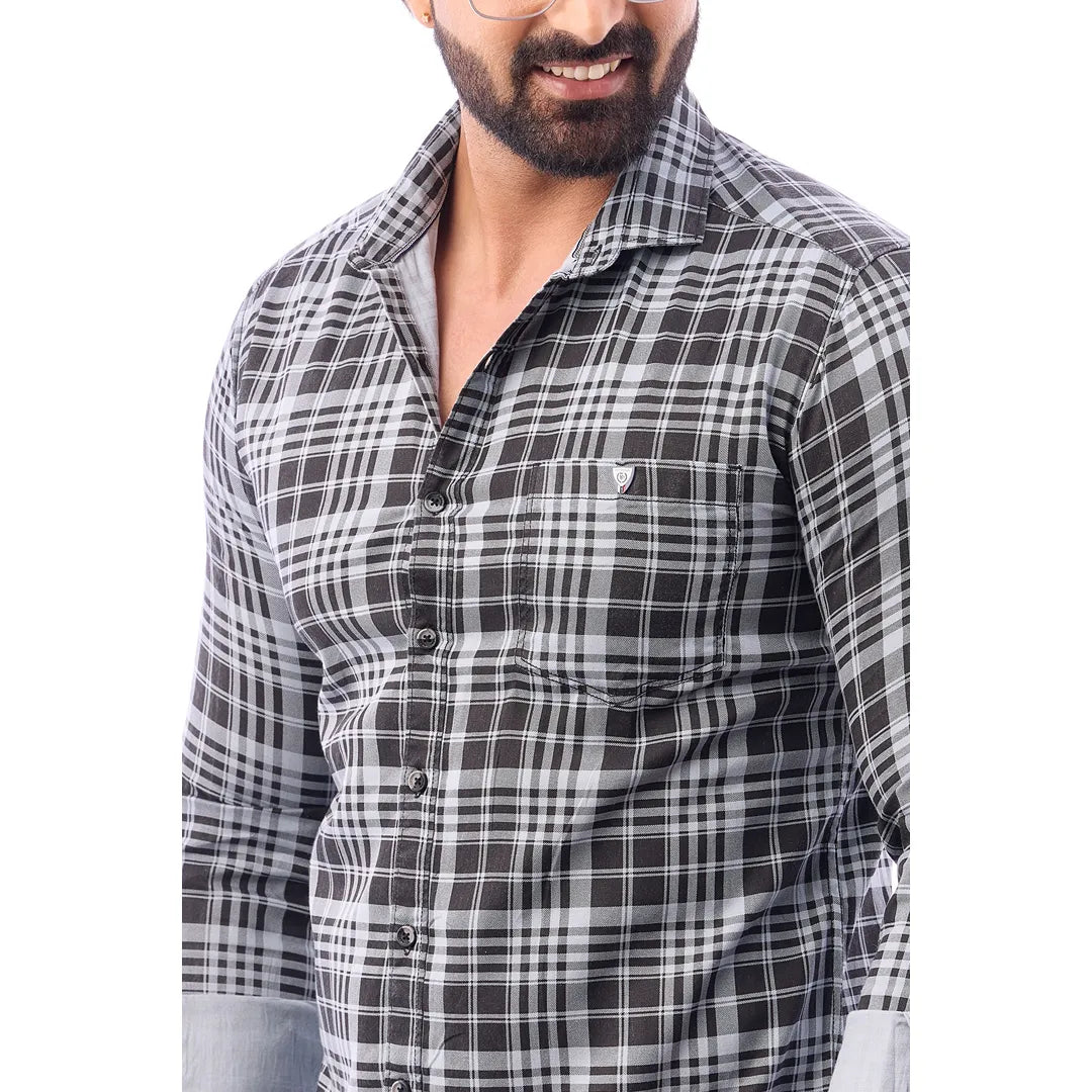 Men Blue And Black Print Checked Shirt - 1493