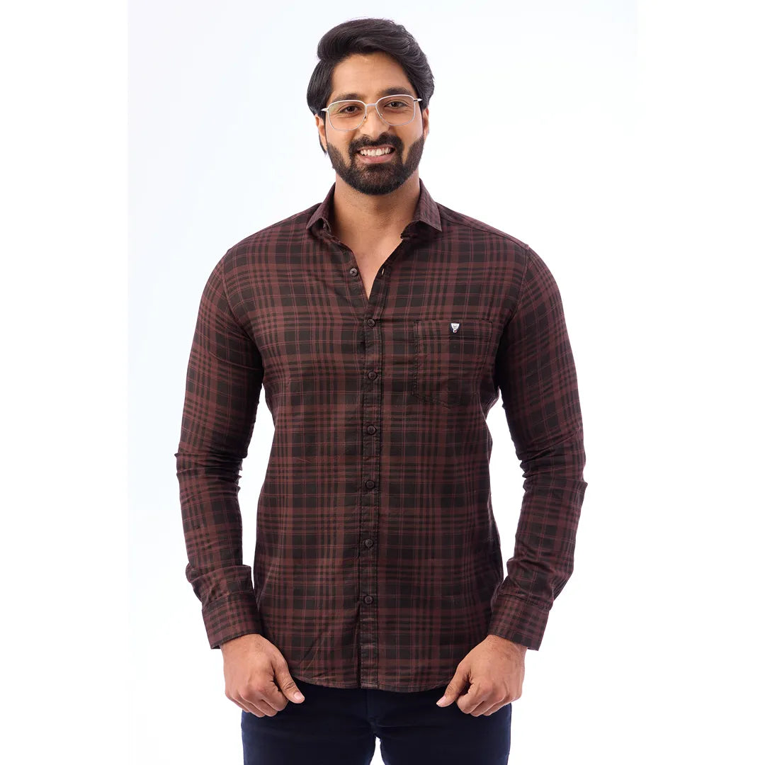 Men Blue And Black Print Checked Shirt - 1493