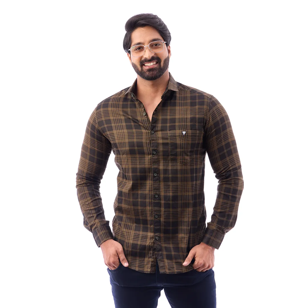 Men Blue And Black Print Checked Shirt - 1493