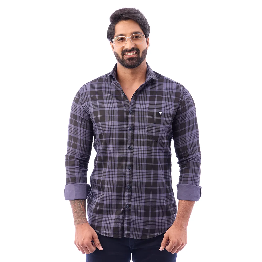 Men Blue And Black Print Checked Shirt - 1493