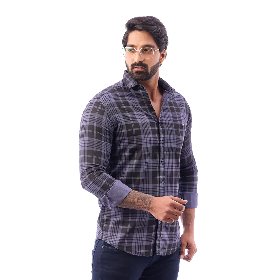 Men Blue And Black Print Checked Shirt - 1493