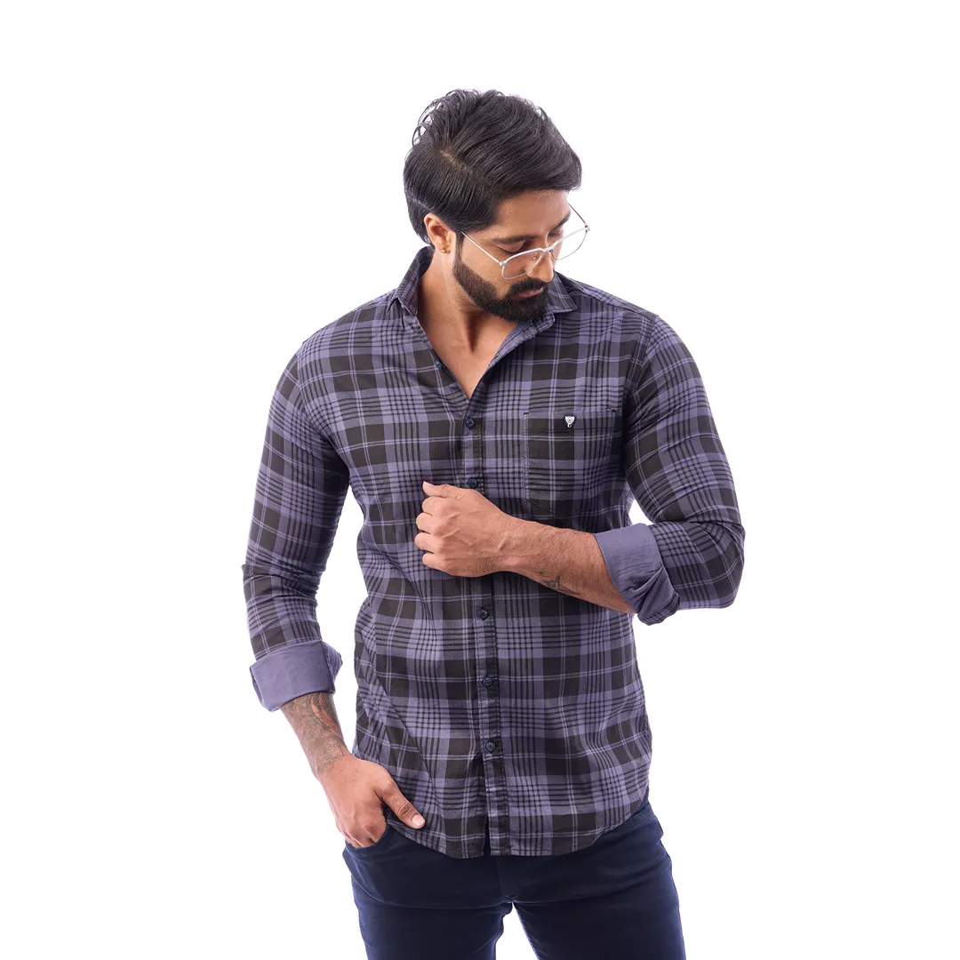 Men Blue And Black Print Checked Shirt - 1493