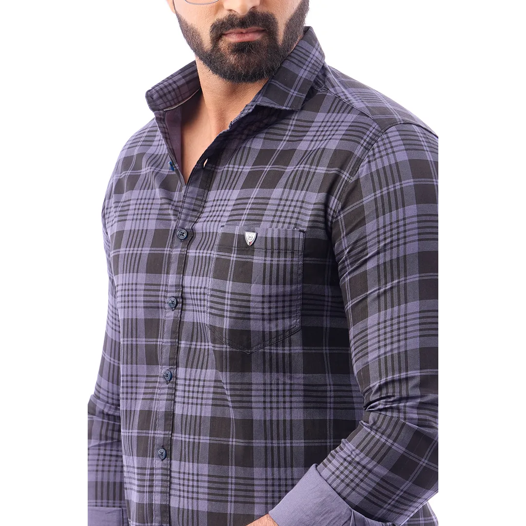 Men Blue And Black Print Checked Shirt - 1493