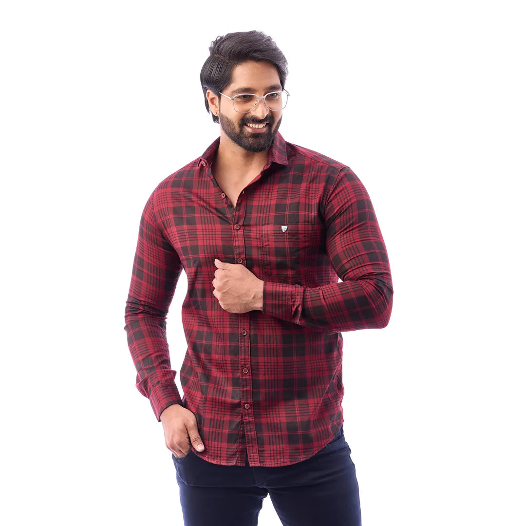 Men Blue And Black Print Checked Shirt - 1493