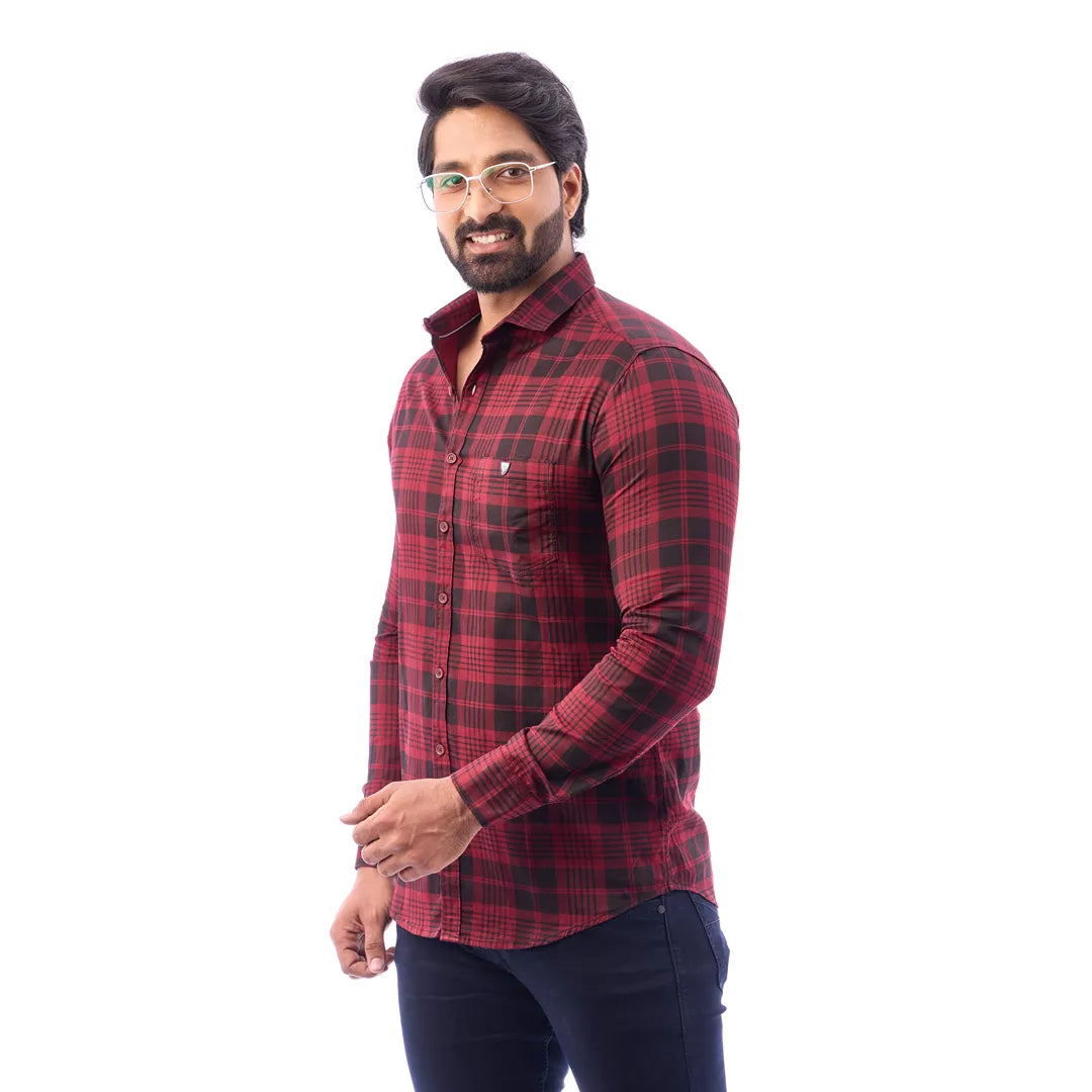 Men Blue And Black Print Checked Shirt - 1493