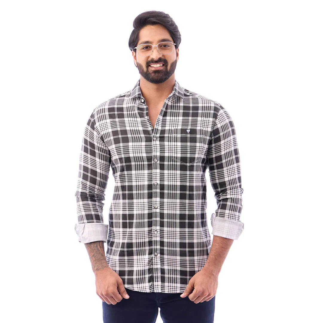 Men Blue And Black Print Checked Shirt - 1493