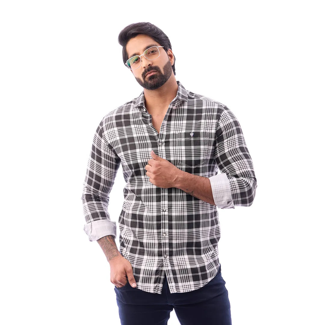 Men Blue And Black Print Checked Shirt - 1493