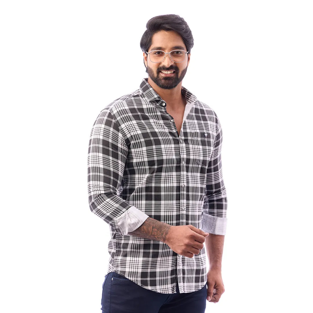 Men Blue And Black Print Checked Shirt - 1493