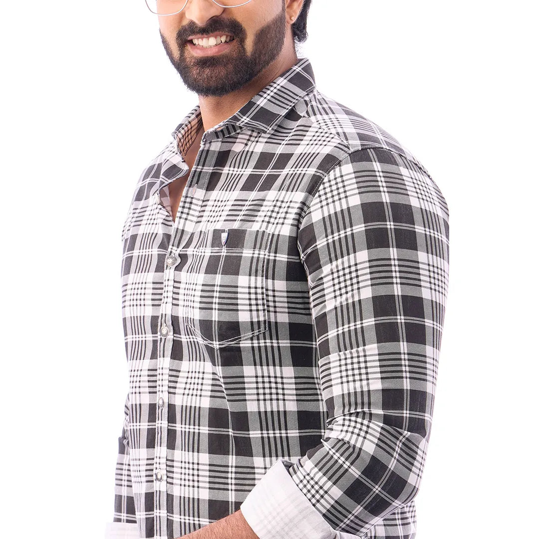 Men Blue And Black Print Checked Shirt - 1493