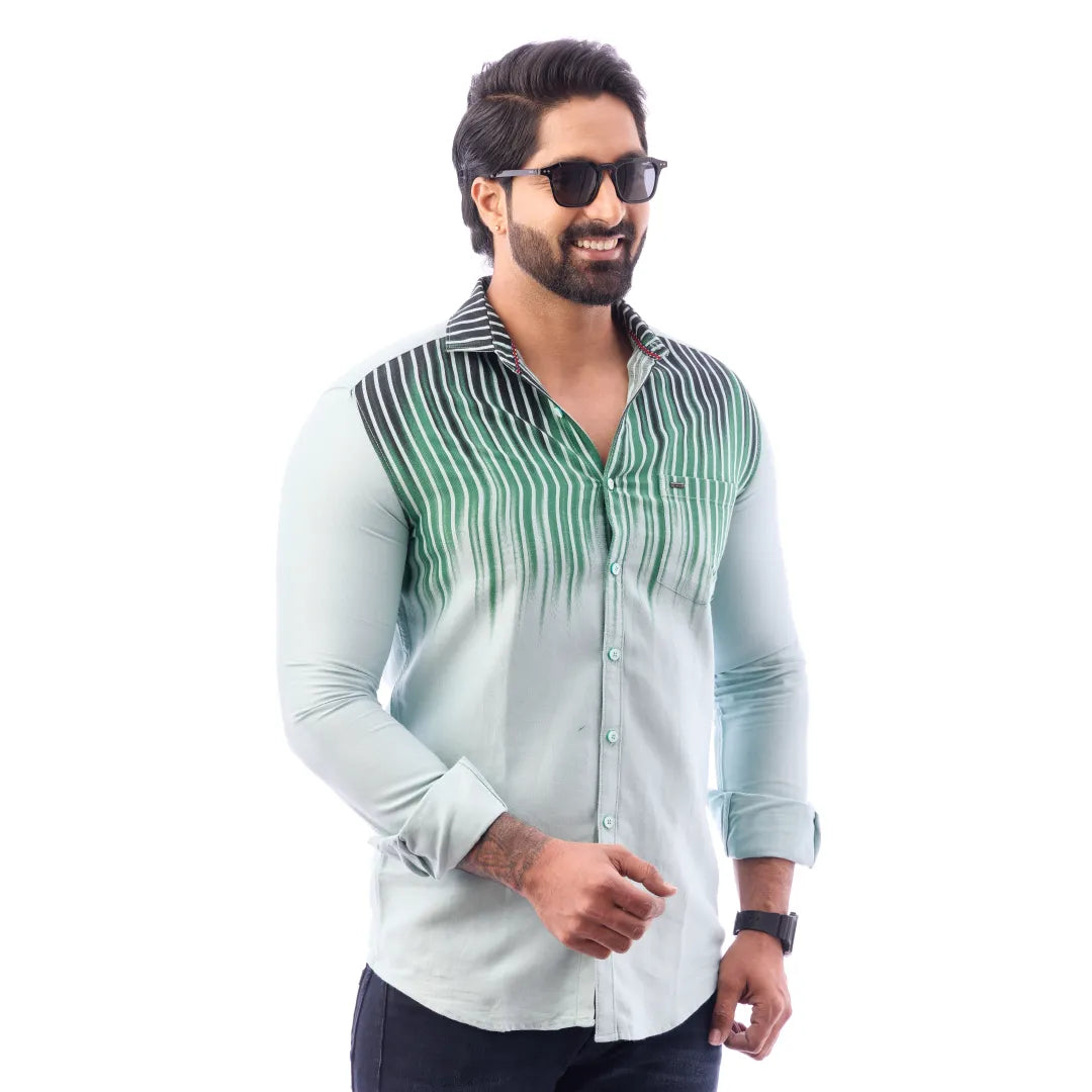 Green Twill Plain Partywear Shirt For Men - 5492