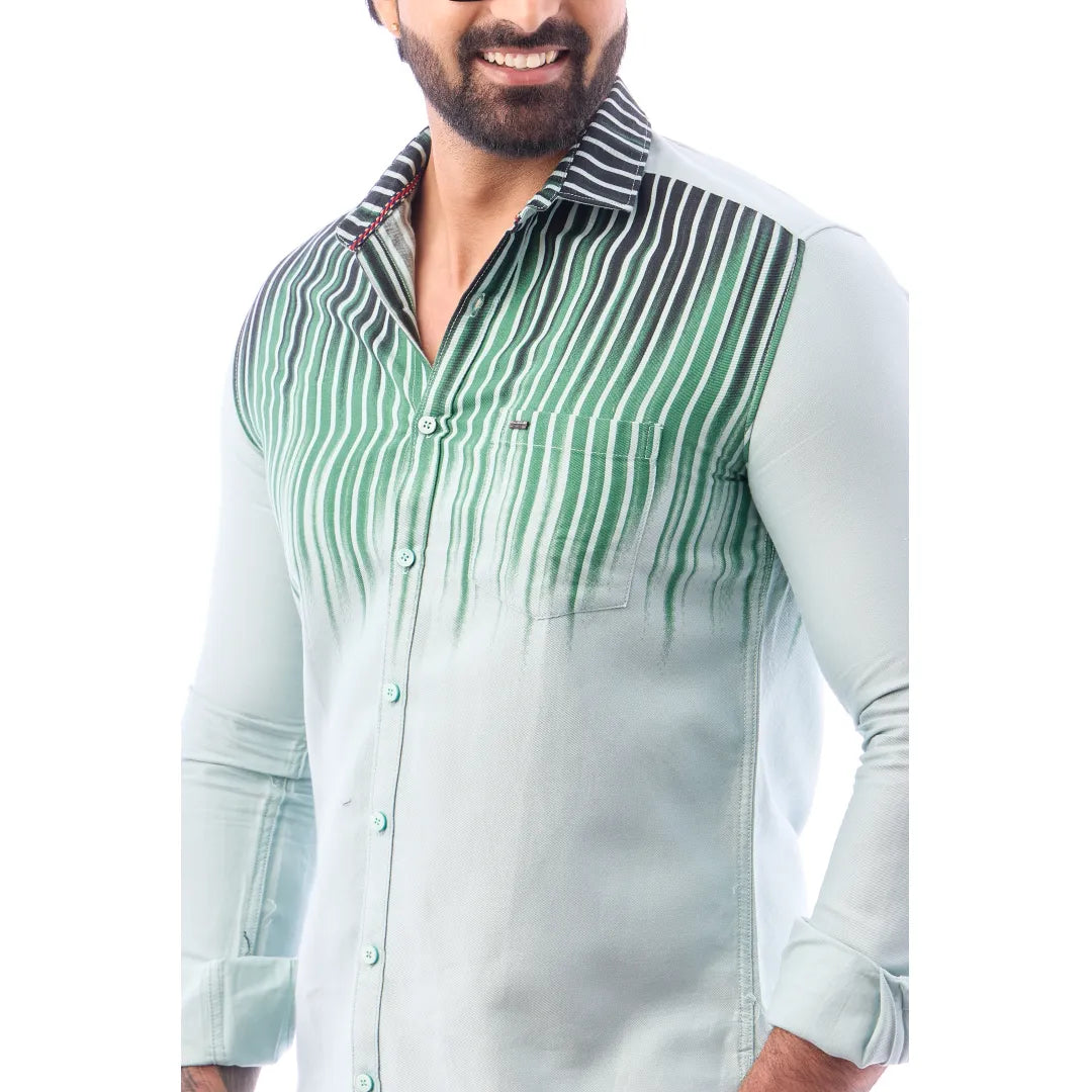 Green Twill Plain Partywear Shirt For Men - 5492