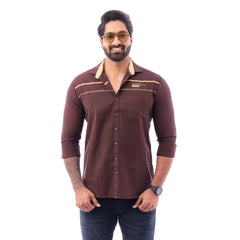 Men Brown LinoCotton Partywear Shirt - 6502