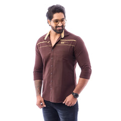 Men Brown LinoCotton Partywear Shirt - 6502