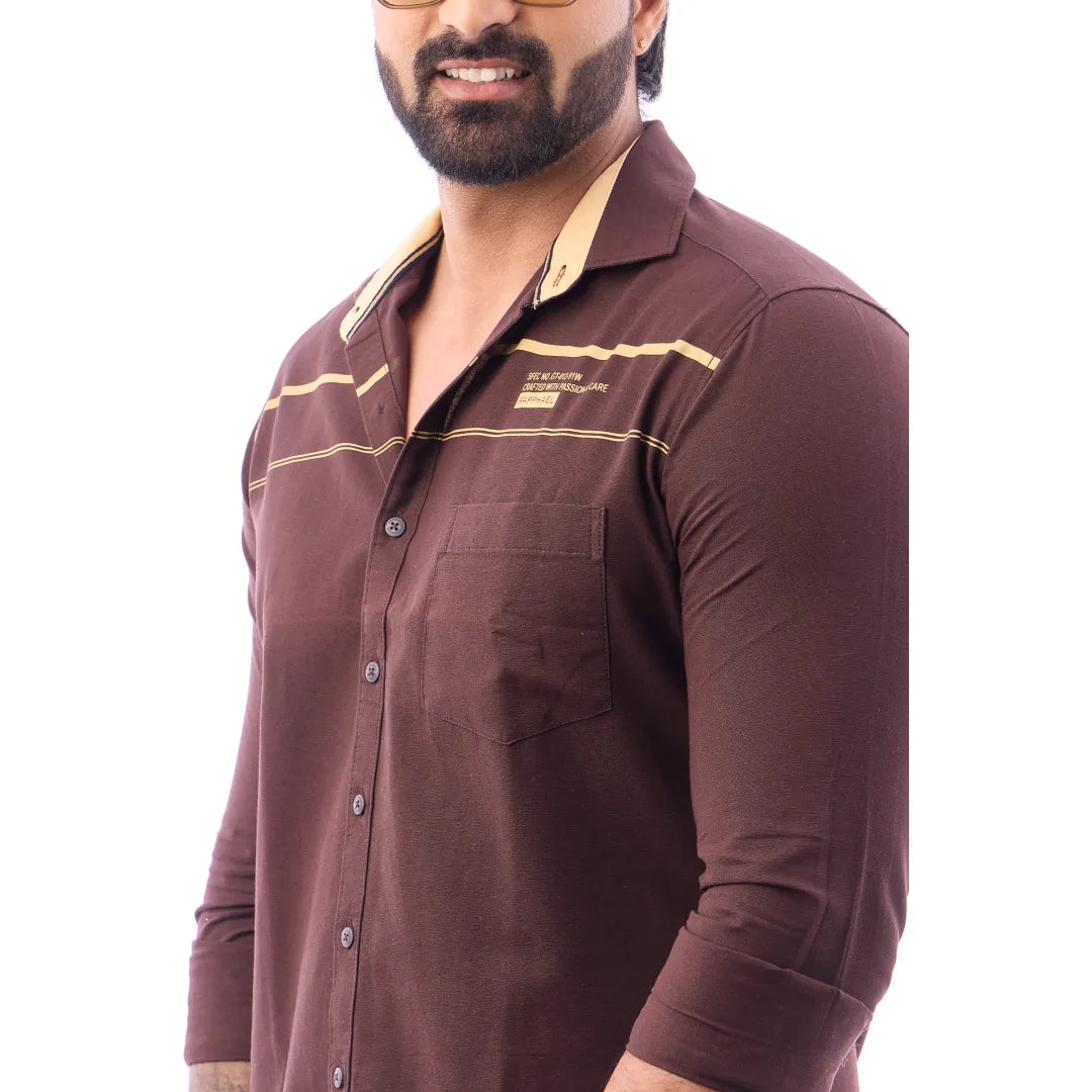 Men Brown LinoCotton Partywear Shirt - 6502