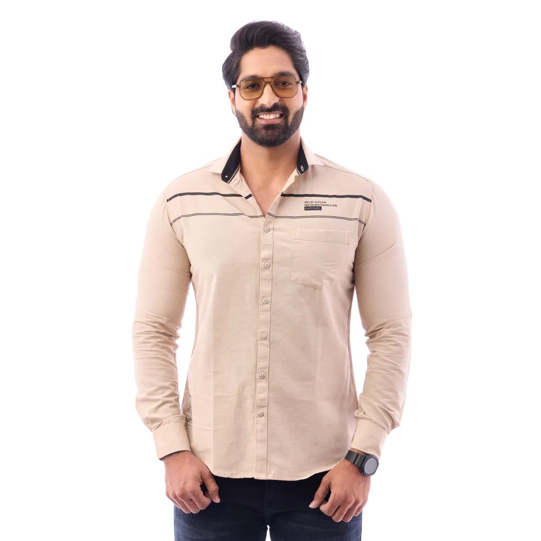 Men Brown LinoCotton Partywear Shirt - 6502