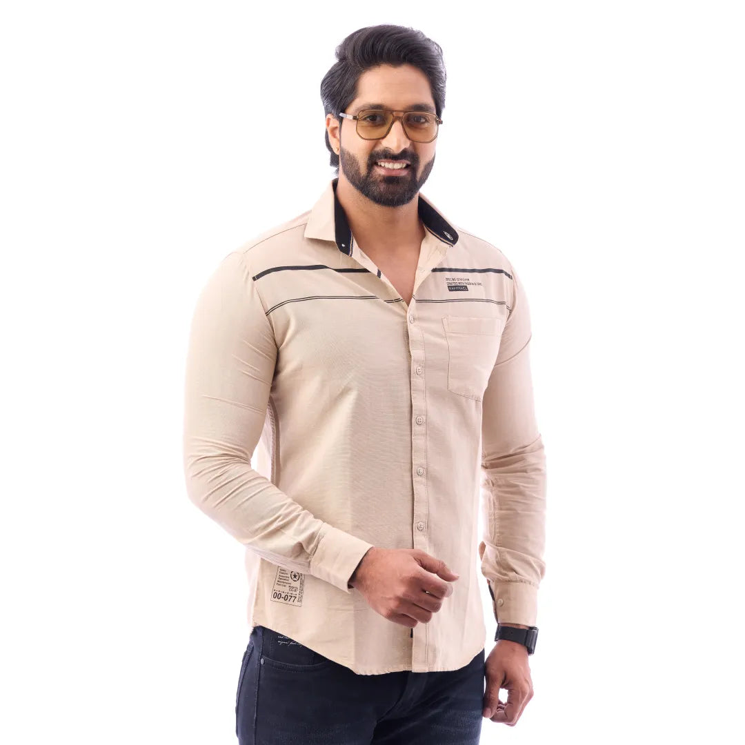 Men Brown LinoCotton Partywear Shirt - 6502