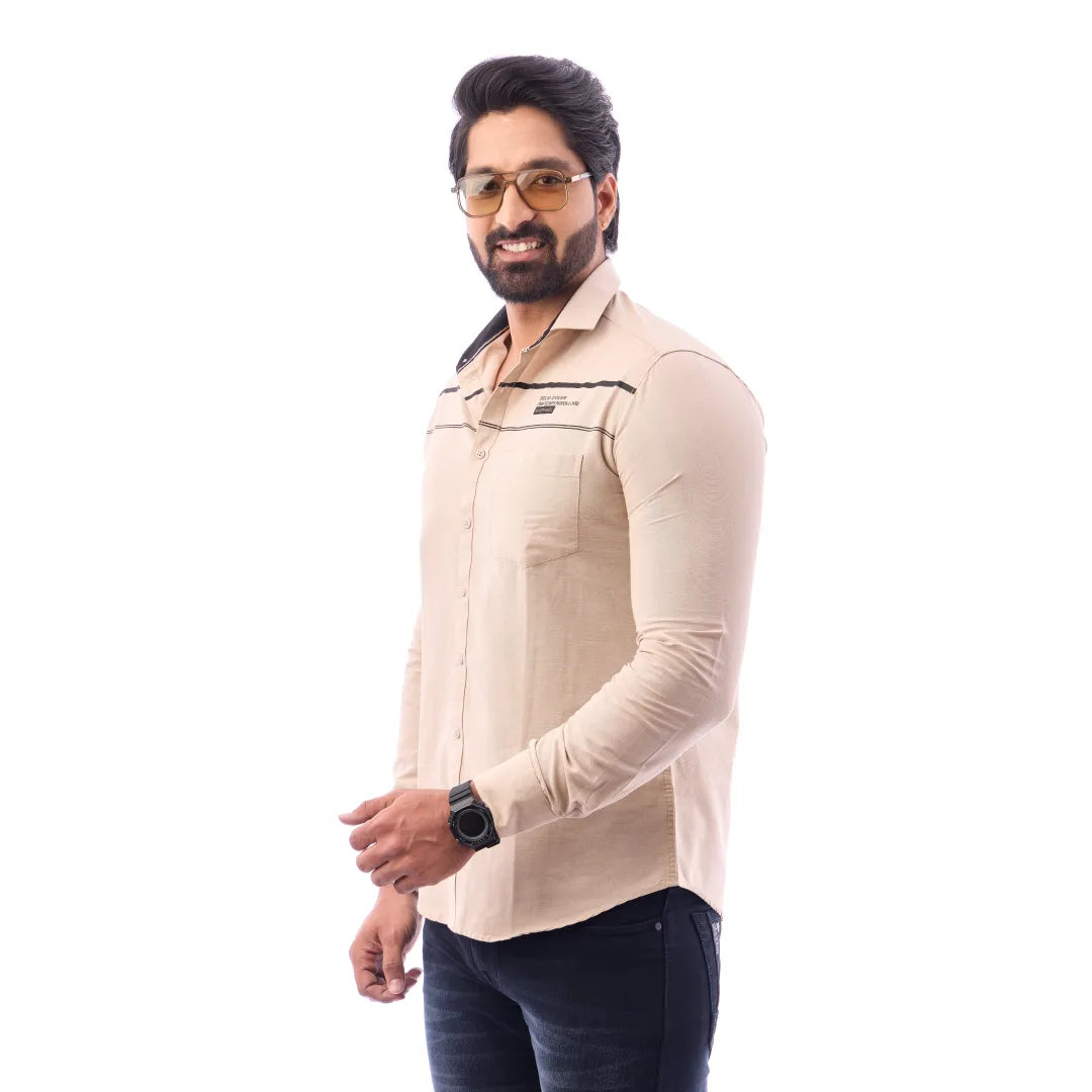 Men Brown LinoCotton Partywear Shirt - 6502