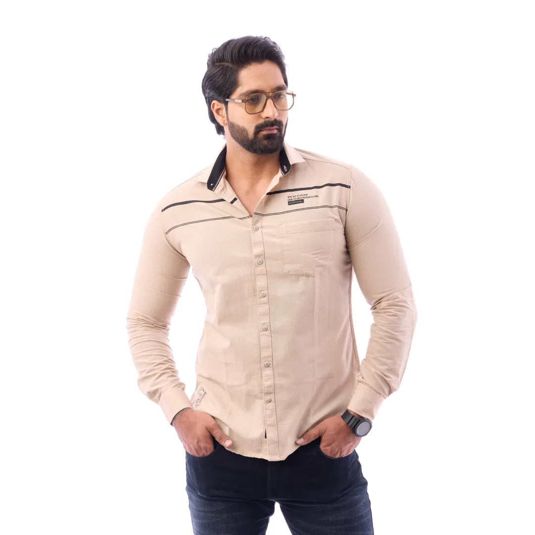 Men Brown LinoCotton Partywear Shirt - 6502