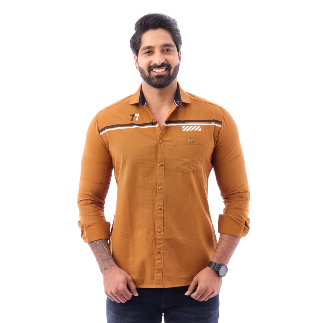 Men Brown LinoCotton Partywear Shirt - 6502