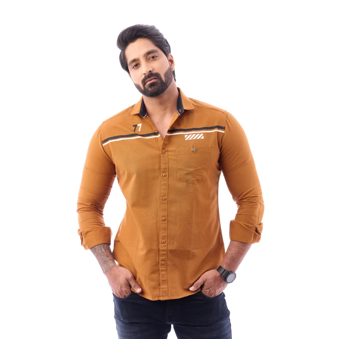 Men Brown LinoCotton Partywear Shirt - 6502