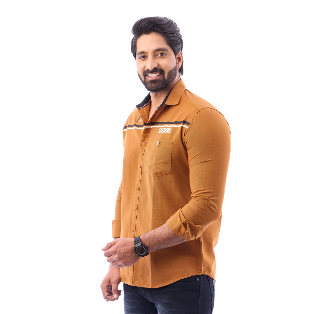 Men Brown LinoCotton Partywear Shirt - 6502