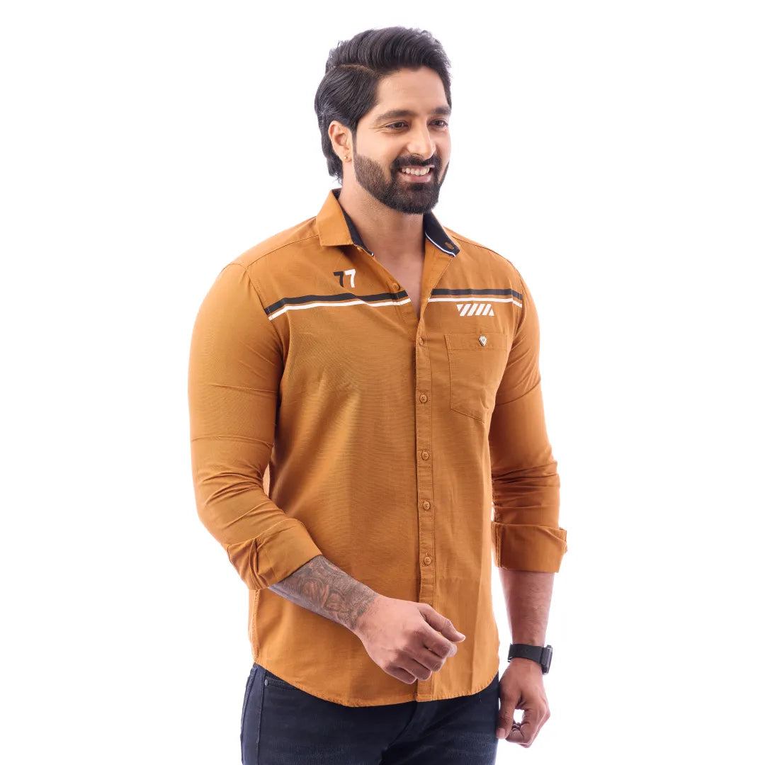 Men Brown LinoCotton Partywear Shirt - 6502