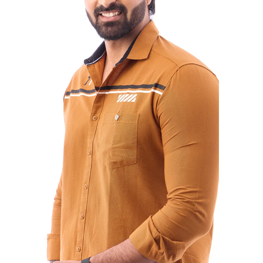 Men Brown LinoCotton Partywear Shirt - 6502