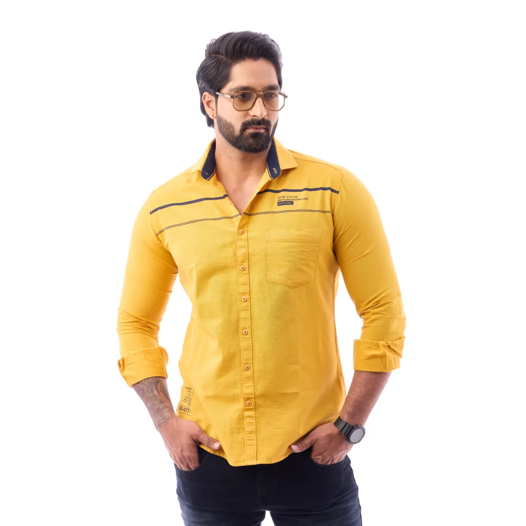 Men Brown LinoCotton Partywear Shirt - 6502