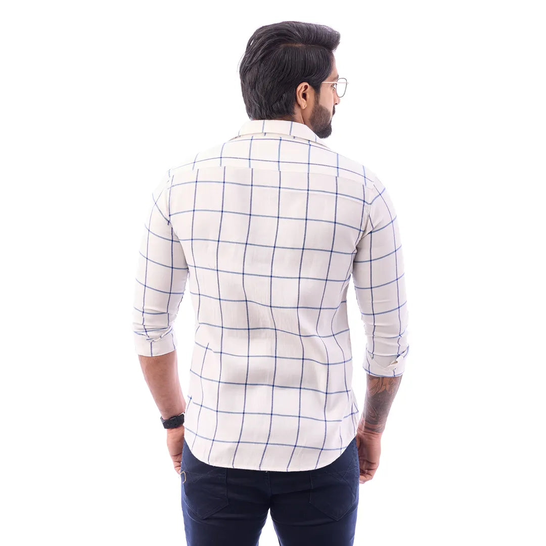 Men White Twill Checked Shirt - 6634