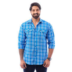 Ramer Blue Twill Checked Shirt for Men - 6843