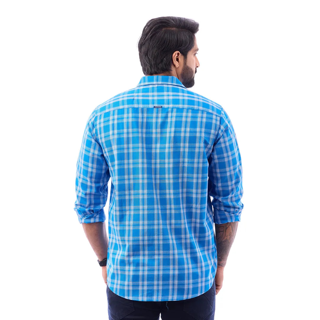 Ramer Blue Twill Checked Shirt for Men - 6843