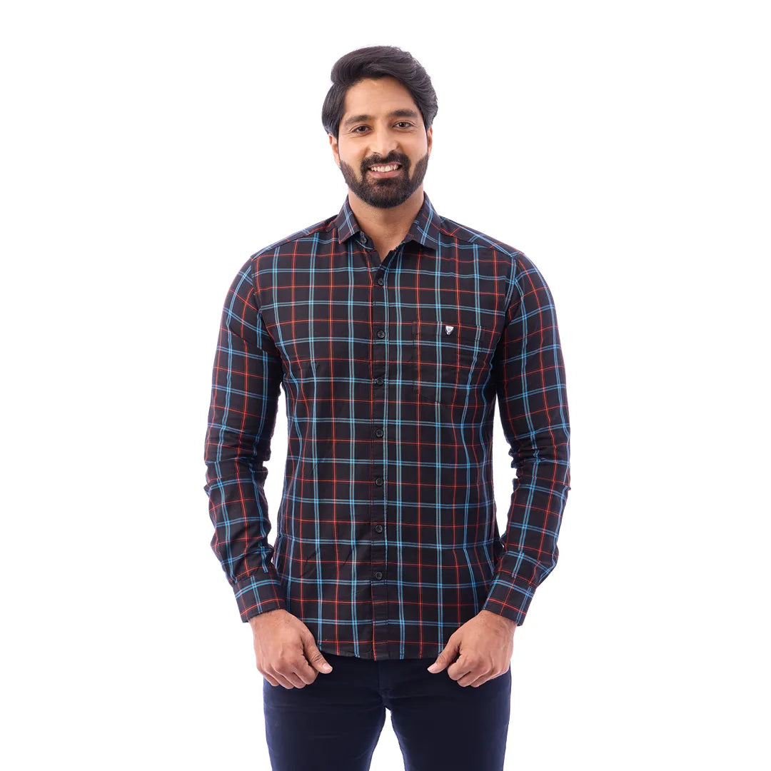 Men Black Twill Checked Shirt - 6994