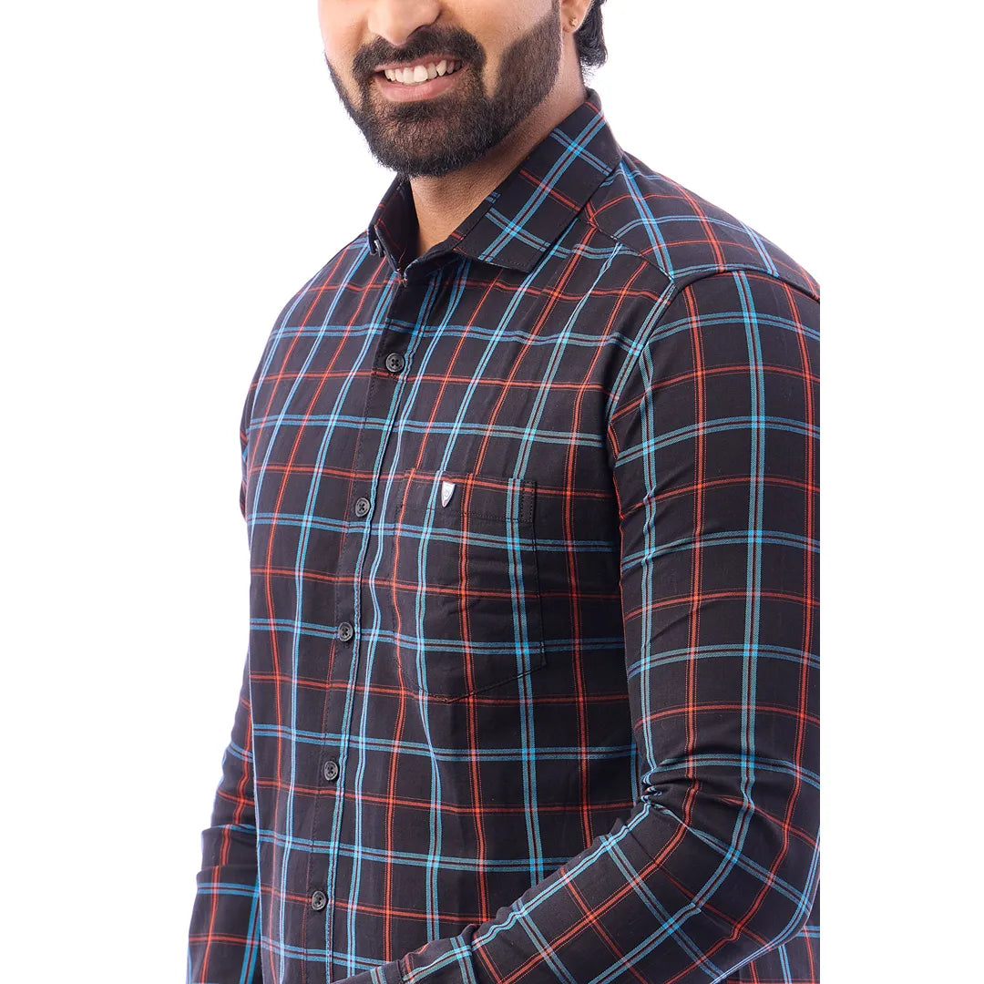 Men Black Twill Checked Shirt - 6994