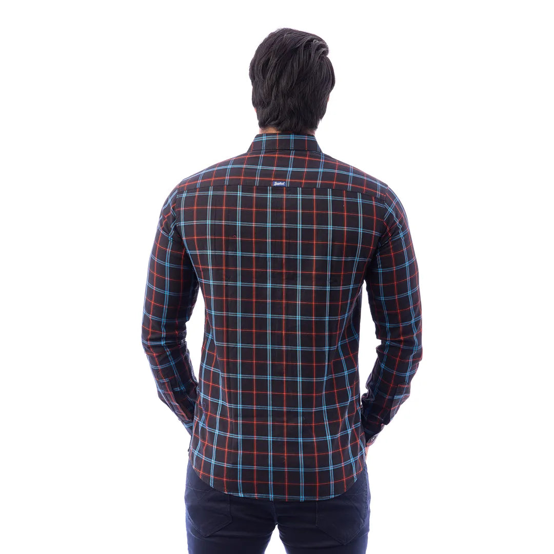 Men Black Twill Checked Shirt - 6994