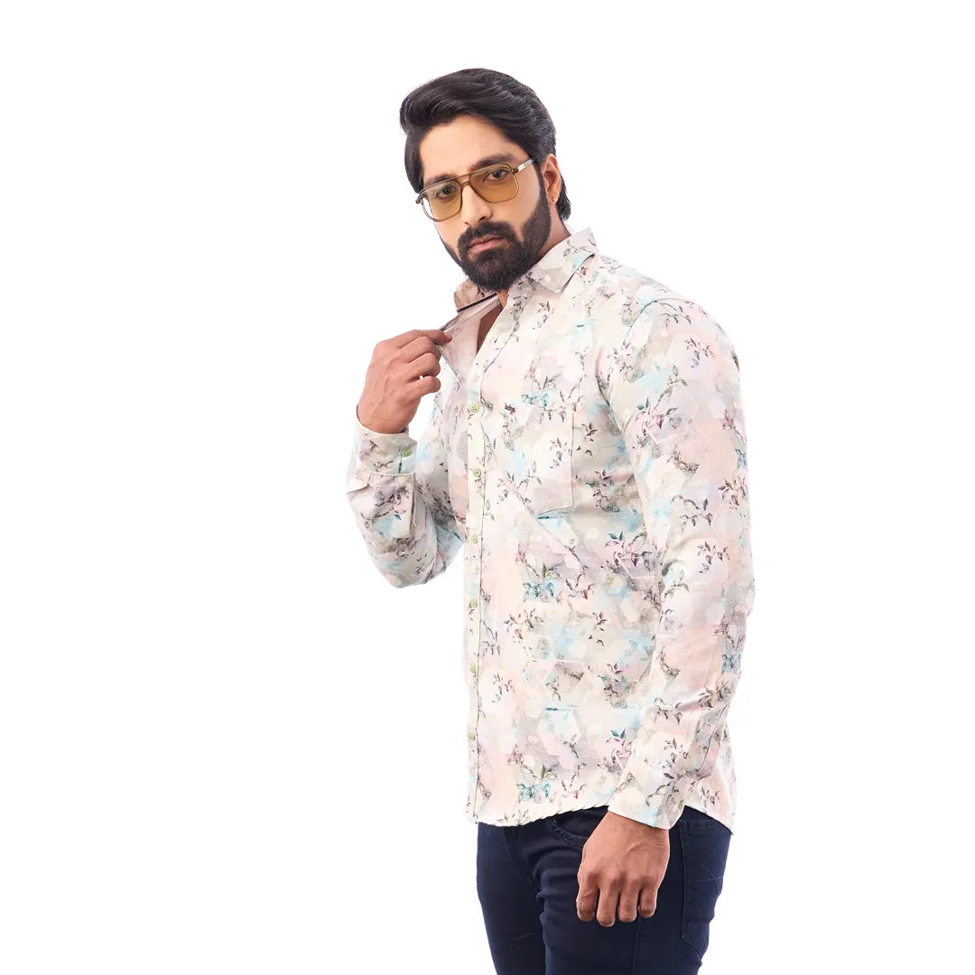 Green Oxford Printed Shirt For Men - 7182