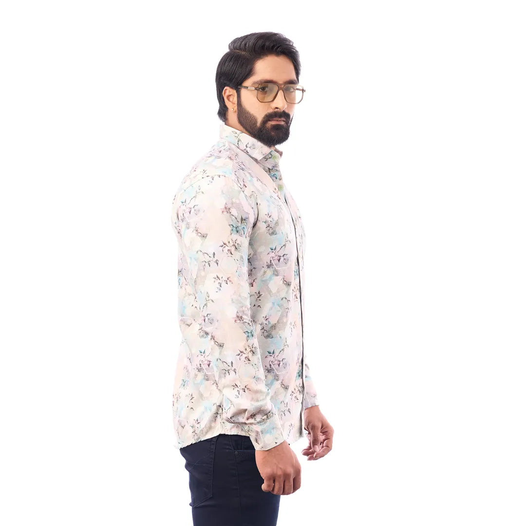 Green Oxford Printed Shirt For Men - 7182