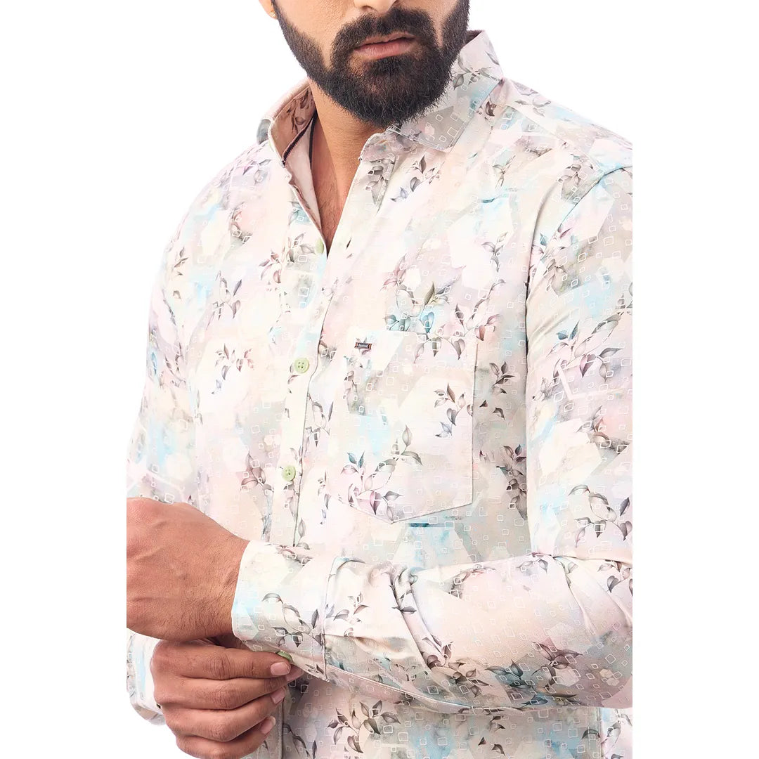 Green Oxford Printed Shirt For Men - 7182