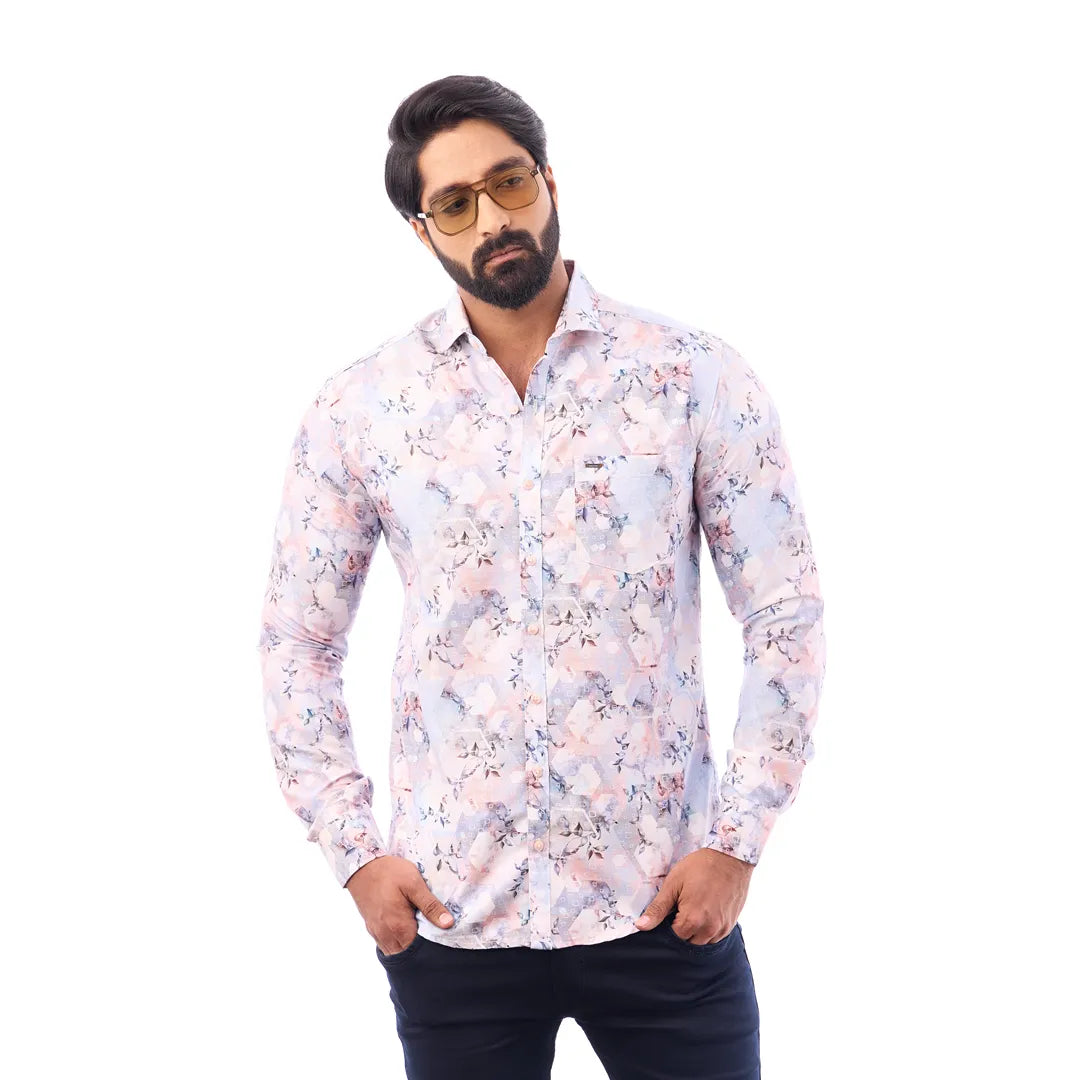 Green Oxford Printed Shirt For Men - 7182