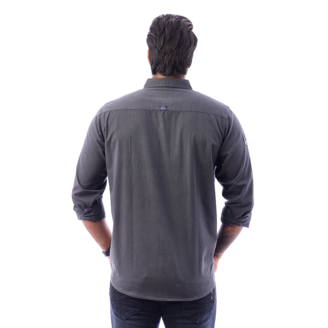 Men Black Twill Plain Double Pocket Shirt - 7222