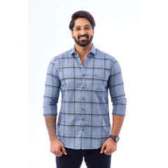 Men Blue Oxford Checked Shirt - 7242