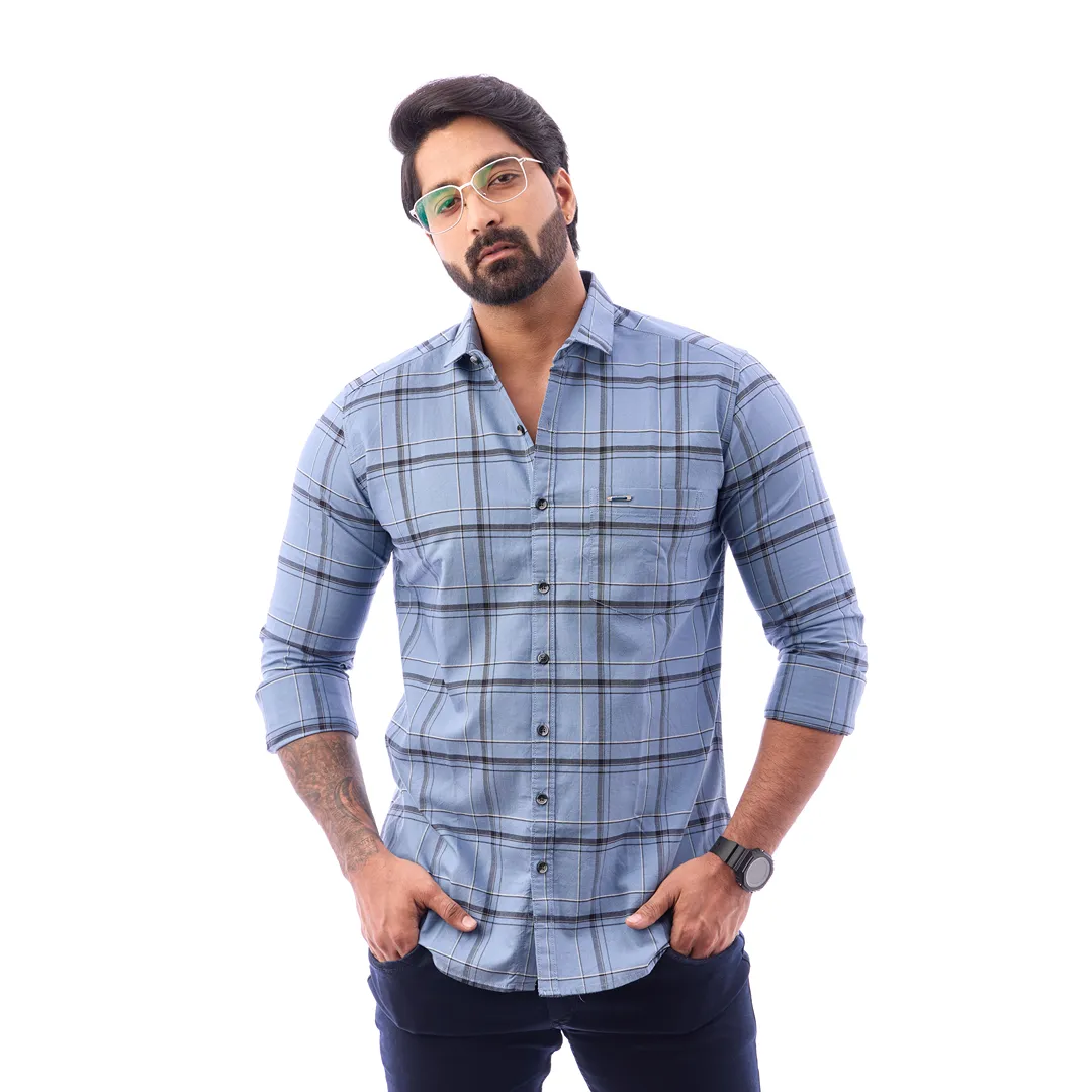 Men Blue Oxford Checked Shirt - 7242