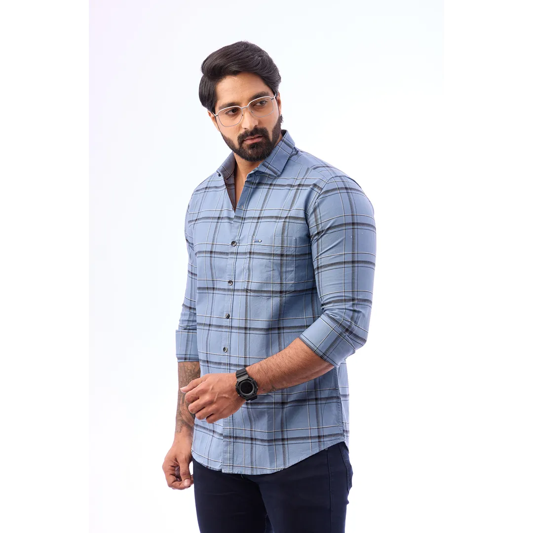 Men Blue Oxford Checked Shirt - 7242