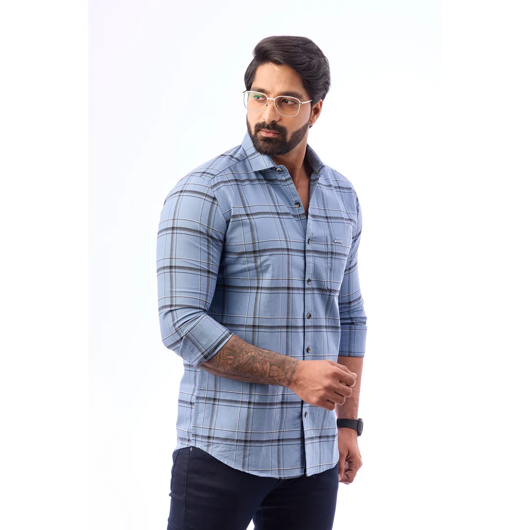 Men Blue Oxford Checked Shirt - 7242