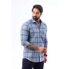 Men Blue Oxford Checked Shirt - 7242