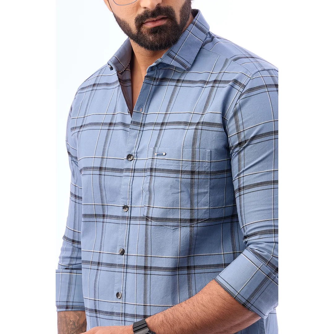 Men Blue Oxford Checked Shirt - 7242