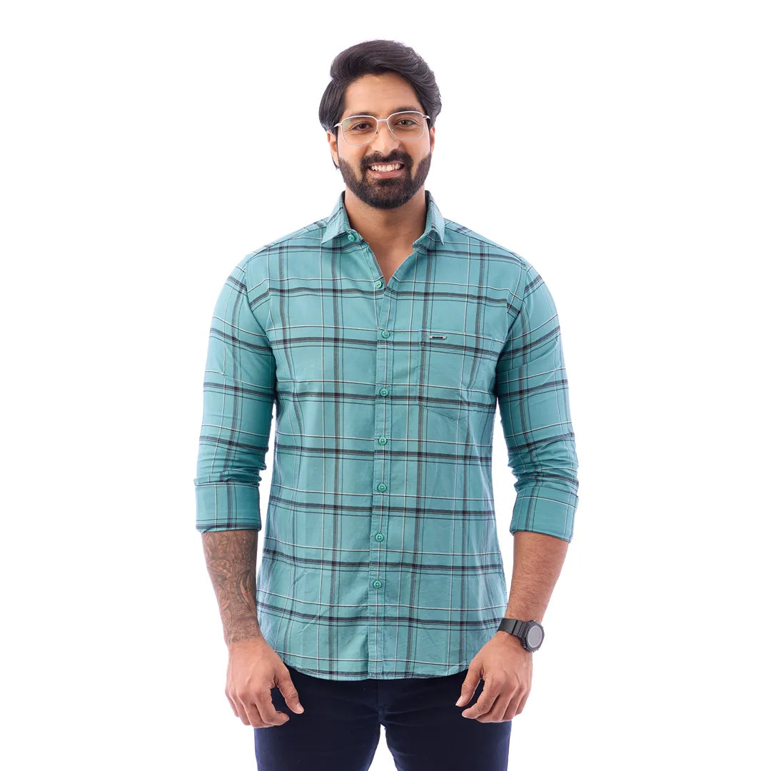 Men Blue Oxford Checked Shirt - 7242