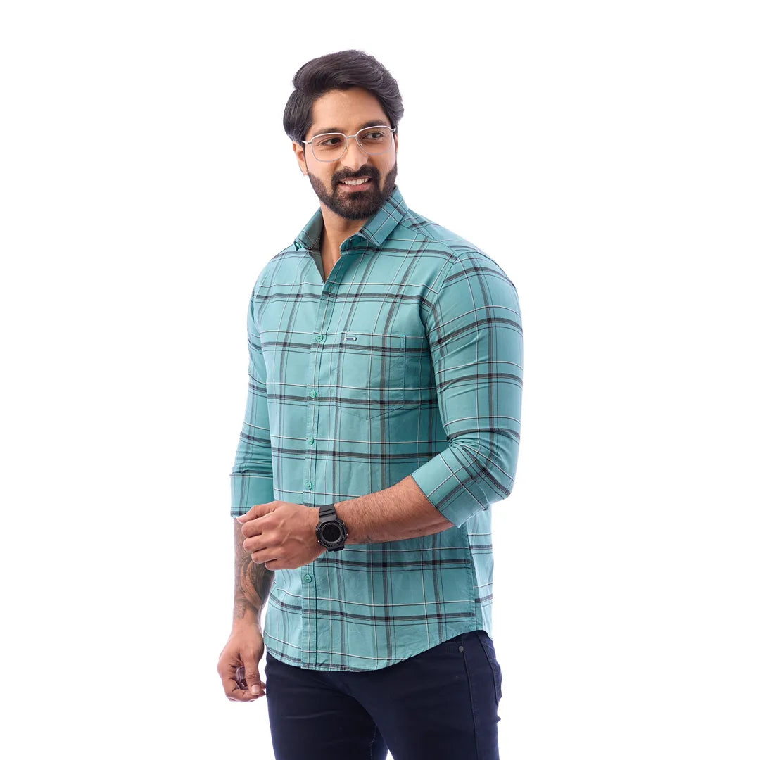 Men Blue Oxford Checked Shirt - 7242