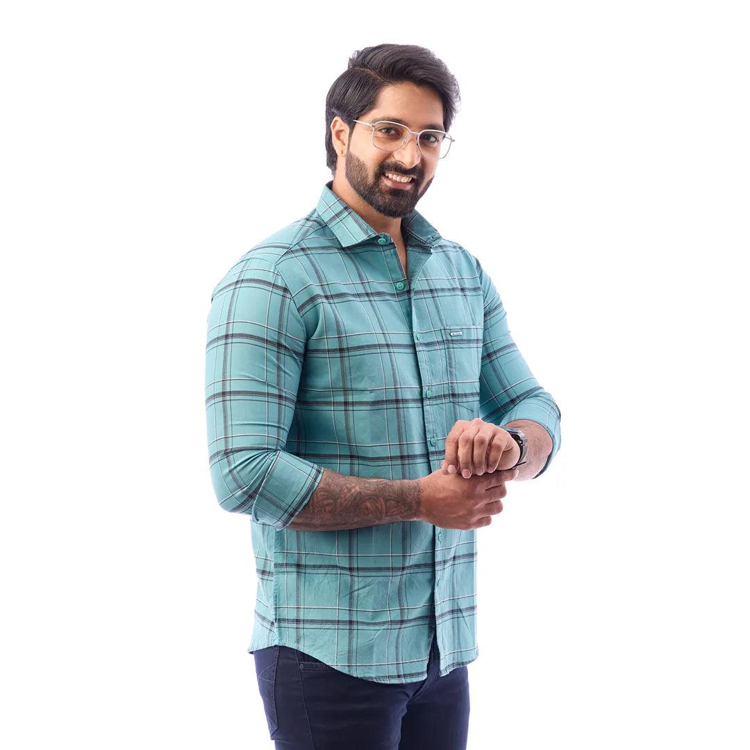 Men Blue Oxford Checked Shirt - 7242