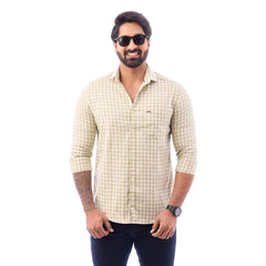 Men Light Green Twill Checked Shirt - 7277